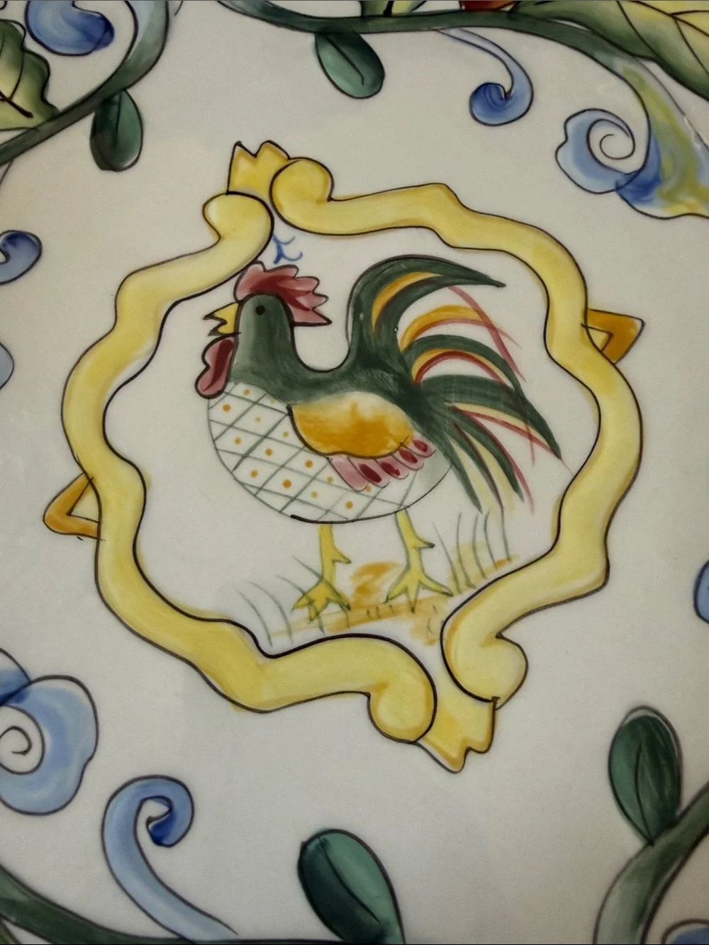 Ricamo Accessories by Fitz & Floyd footed cake plate or chip & dip rooster motif